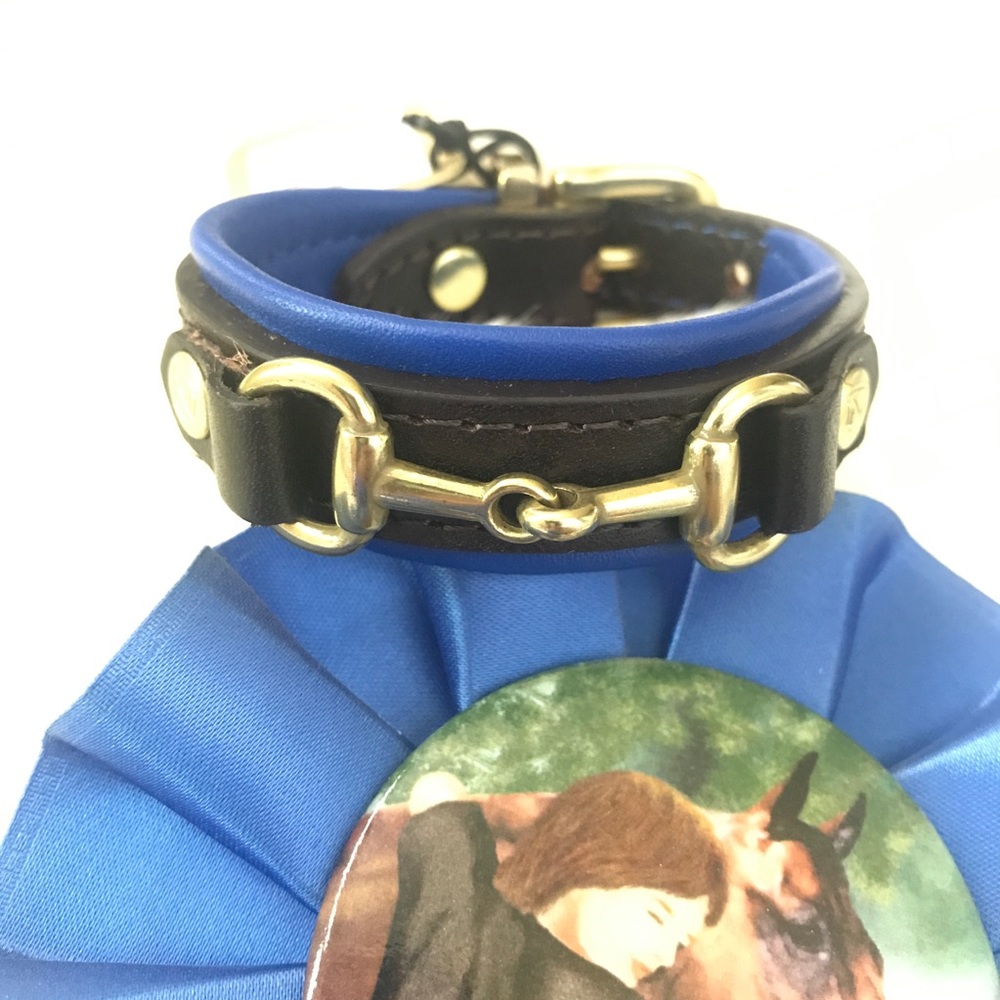 NEW Leather horse bit blue padded bracelet